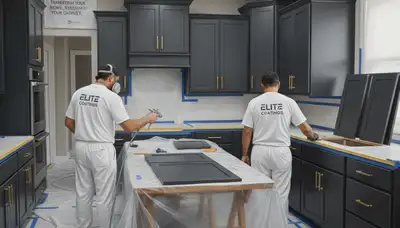 Cabinet painters in Chattanooga, TN applying a durable painted finish in a kitchen