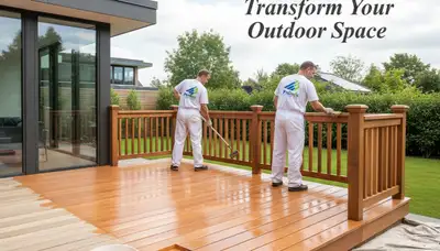 Chattanooga, TN painters applying deck paint to protect and beautify a wood deck